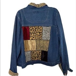 Vintage Carolina Blues XL velvet patch leopard denim jacket